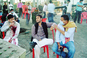 With Ajay Devgn and Manoj Bajpai on the sets of 'Raajneeti'
