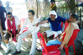 With Ranbir Kapoor, Prakash Jha and Nana Patekar on the sets of 'Raajneeti'